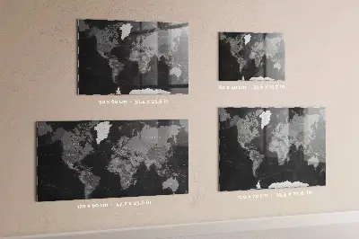 Magnetic Glass Dry Erase Board with World Map Design in Black