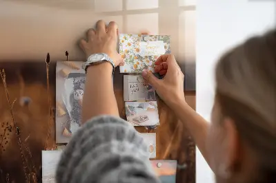 Magnetic glass dry erase board featuring a sunrise field design