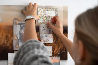 Magnetic glass dry erase board featuring a sunrise field design