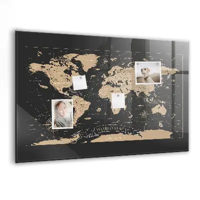 Vintage world map magnetic glass dry erase board
