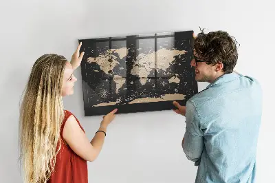 Vintage world map magnetic glass dry erase board