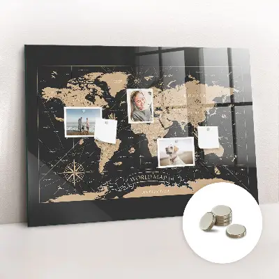 Vintage world map magnetic glass dry erase board