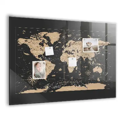 Vintage world map magnetic glass dry erase board