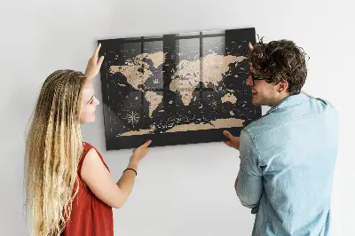 Vintage world map magnetic glass dry erase board