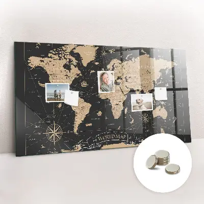 Vintage world map magnetic glass dry erase board