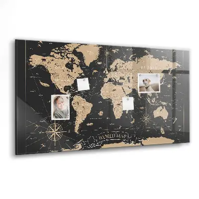 Vintage world map magnetic glass dry erase board