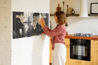 Vintage world map magnetic glass dry erase board