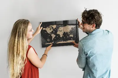 Vintage world map magnetic glass dry erase board