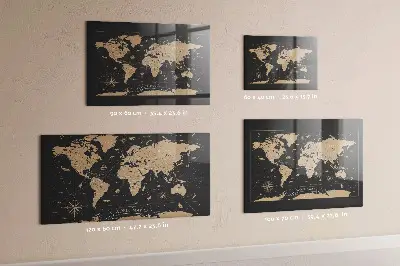 Vintage world map magnetic glass dry erase board
