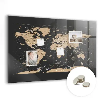 Vintage world map magnetic glass dry erase board