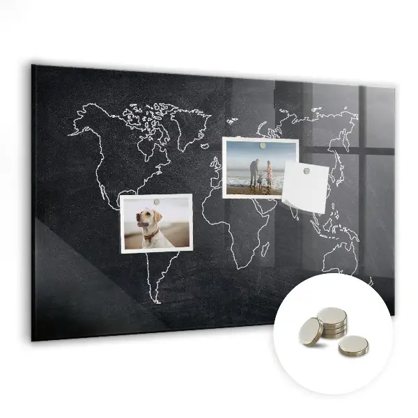 World map outline magnetic board