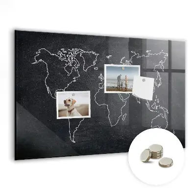 World map outline magnetic board