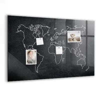 World map outline magnetic board