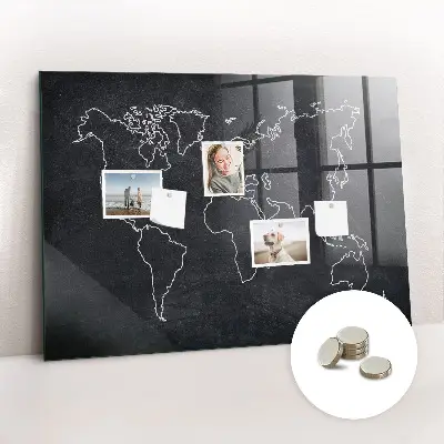 World map outline magnetic board