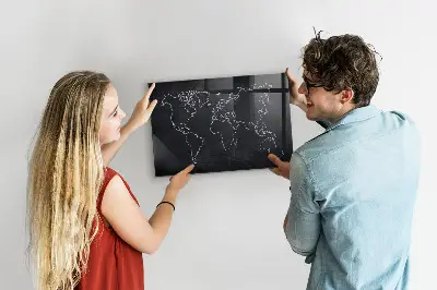 World map outline magnetic board
