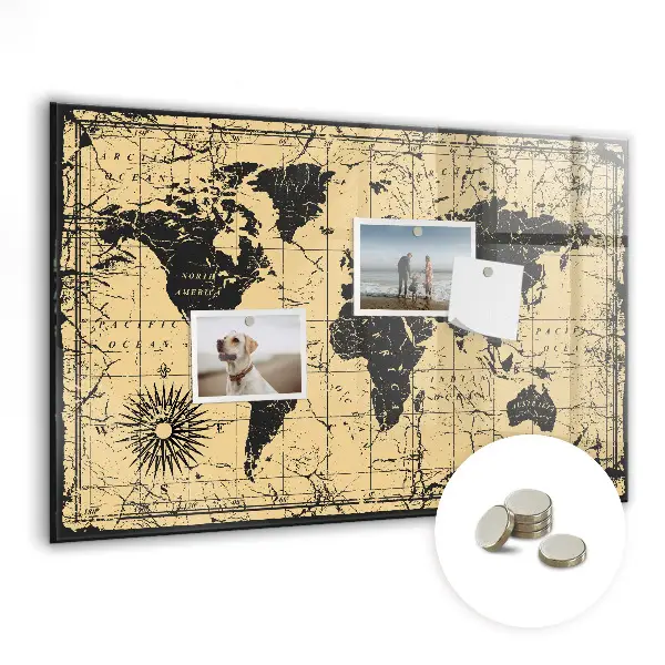Vintage world map magnetic wall board