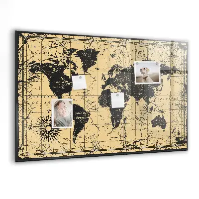 Vintage world map magnetic wall board