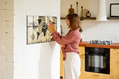 Vintage world map magnetic wall board