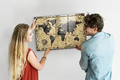 Vintage world map magnetic wall board