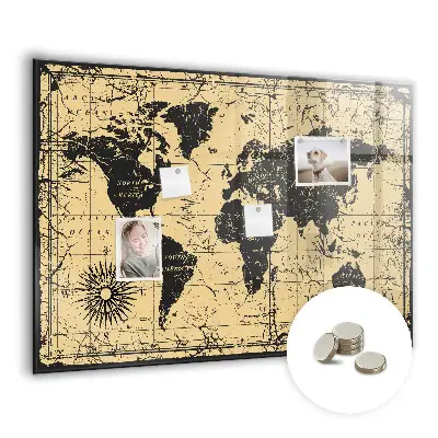 Vintage world map magnetic wall board