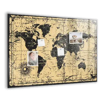 Vintage world map magnetic wall board