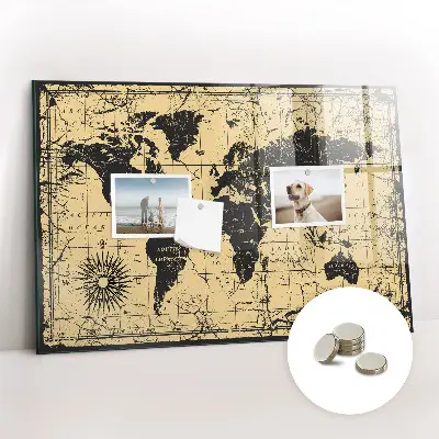 Vintage world map magnetic wall board