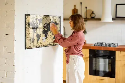 Vintage world map magnetic wall board