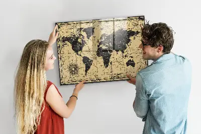 Vintage world map magnetic wall board