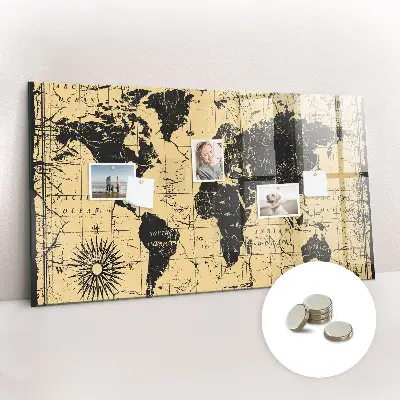 Vintage world map magnetic wall board