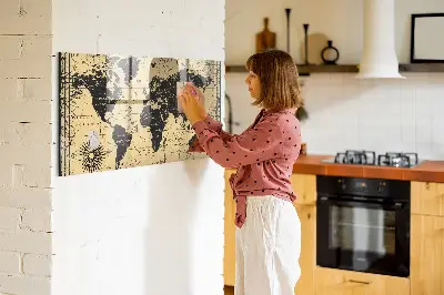 Vintage world map magnetic wall board