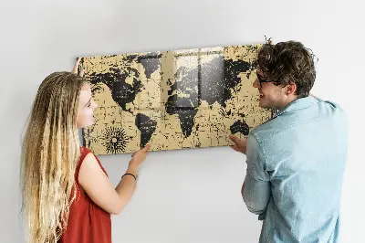 Vintage world map magnetic wall board