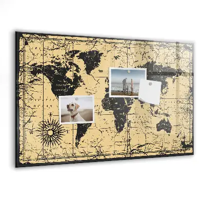 Vintage world map magnetic wall board