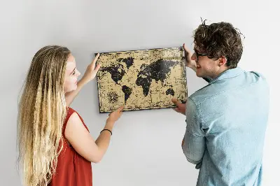 Vintage world map magnetic wall board