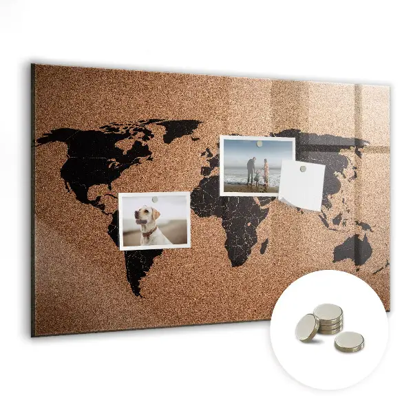 Magnetic glass dry erase board World map