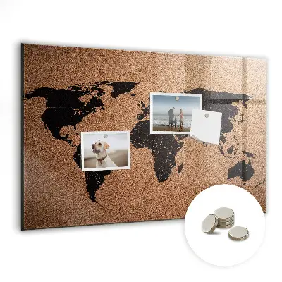 Magnetic glass dry erase board World map