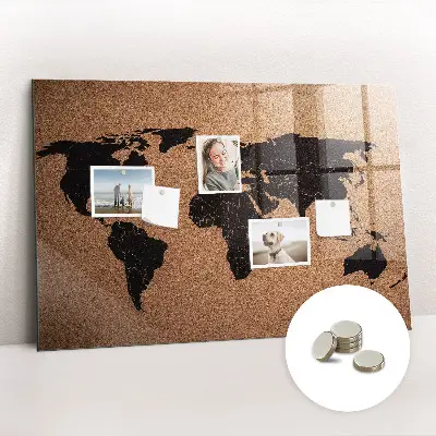 Magnetic glass dry erase board World map