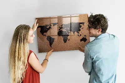 Magnetic glass dry erase board World map