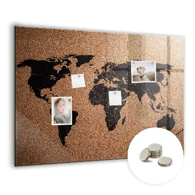 Magnetic glass dry erase board World map