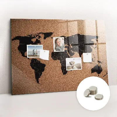 Magnetic glass dry erase board World map