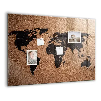Magnetic glass dry erase board World map
