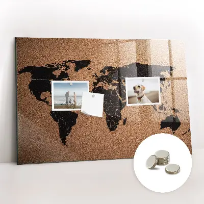 Magnetic glass dry erase board World map