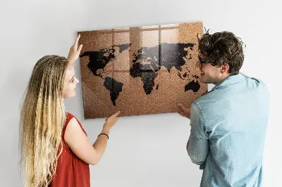 Magnetic glass dry erase board World map