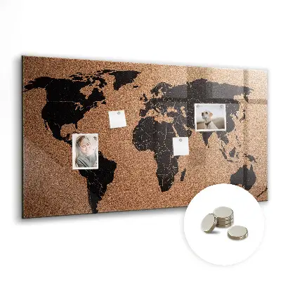 Magnetic glass dry erase board World map