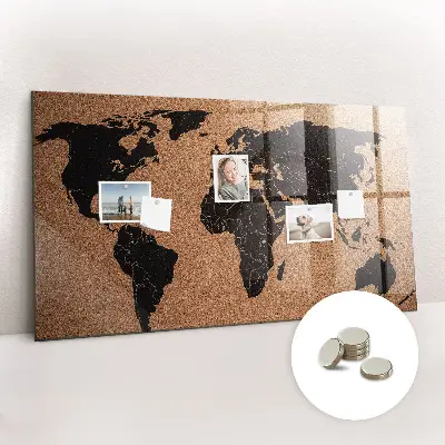 Magnetic glass dry erase board World map