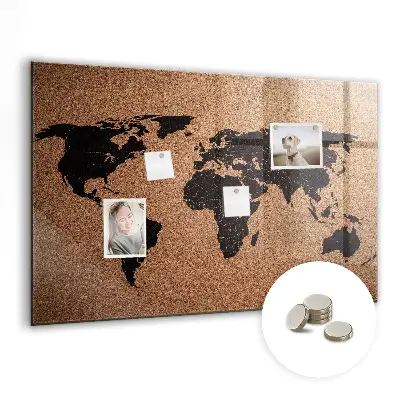 Magnetic glass dry erase board World map