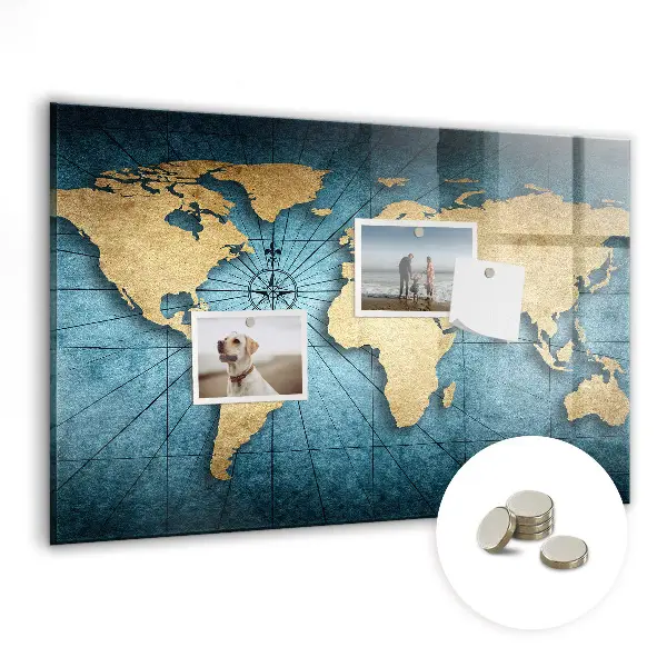 Magnetic glass dry erase board with 3D world map design