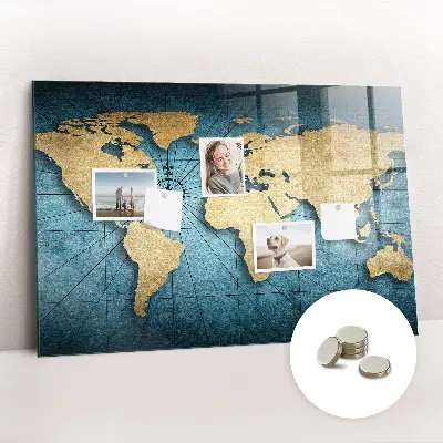 Magnetic glass dry erase board with 3D world map design
