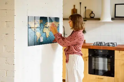Magnetic glass dry erase board with 3D world map design