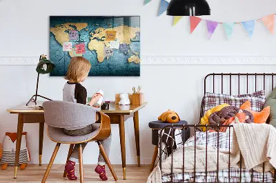Magnetic glass dry erase board with 3D world map design