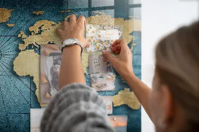 Magnetic glass dry erase board with 3D world map design